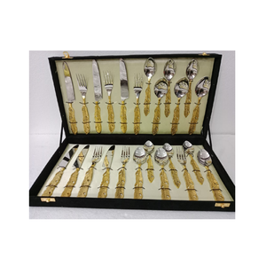 Couverts faits à la main en acier inoxydable avec poignée en laiton ensemble de couverts de vaisselle pour la maison et les décorations de fêtes de mariage - Product Image 1