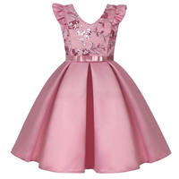 Haute qualité nouveau bambin fille été Satin robe Flutter manches a-ligne Flooral haute couture robe pour enfants fêtes