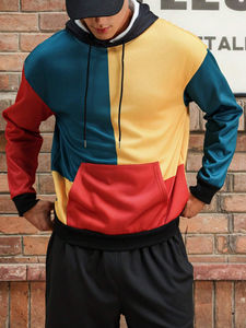 OEM Vente en gros de haute qualité Sweats à capuche et sweat-shirts personnalisés pour hommes Conception simple de blocs de couleur avec cordon de serrage Sweat à capuche pour hommes - Product Image 3