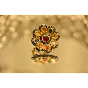 Vintage <b>Gold</b> Plated Fashion <b>Ring</b> with Natural Stone Inlay Adjustable for Wedding Occasions - Product Image 1