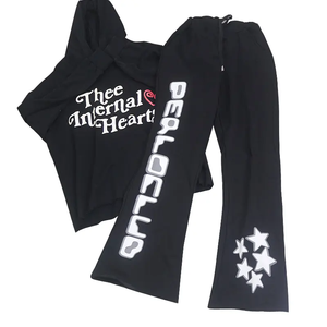 Ensemble de jogging unisexe en coton French Terry, sweat à capuche imprimé personnalisé, survêtement deux pièces uni, respirant et écologique - Product Image 1