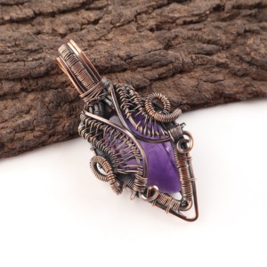 African Amethyst Purple Gemstone Pear Cut Copper Wire <b>Wrapped</b> Fashion Pendant Necklace Oxidized Silver <b>Bridal</b> Wedding Engagement - Product Image 3