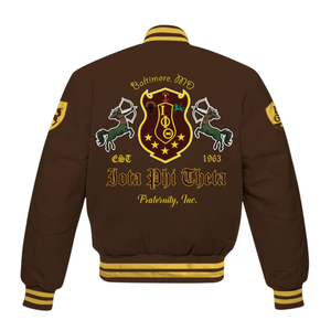 Iota Phi Theta 1963 classique Varsity Jacket Letterman Style marron or grec vie vêtements fraternité collège vêtements d'extérieur - Product Image 3