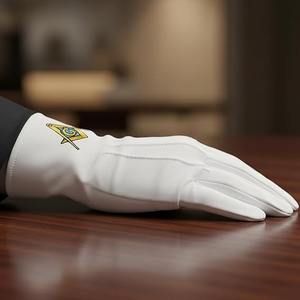 Premium Breathable Masonic Regalia pair of gloves 100% Cotton <b>White</b> Gloves pair with Square & Compass G Embroidered Logo - Product Image 6