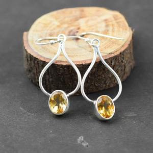 Pendientes de gota de estilo bohemio de Plata de Ley 925 para mujer, joyería hecha a mano con piedras preciosas de citrino clásicas a la moda para regalo de fiesta de amor - Product Image 2