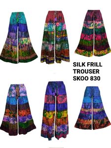 Elegant <b>Silk</b> <b>Tie</b>-Dye Frill Pants Women's Boho Style Trousers with Elastic Waist for Lounging Travel or Daily Wear for Winter - Product Image 2