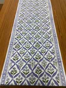 Taille personnalisée acier clair bleu vert olive bloc à main imprimé chemins de table en coton floral linge de table de mariage hôtels usage domestique - Product Image 4