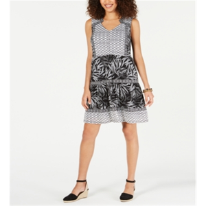 Abito da Donna Stile Co Nero Stampato con Volant e Nappe, Traspirante, Taglia Petite XS, per Outfit Primaverili - Product Image 1