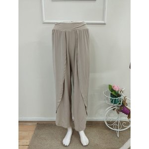 Pantalon Sandy à taille haute élastiquée pour femme avec détail croisé sur le devant, 37474 - Beige - Product Image 4