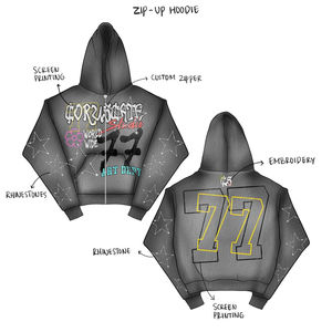 เสื้อฮู้ดดี้ทรงบ็อกซี่แบบครอป สไตล์สตรีทแวร์ ผ้าหนาพิเศษ พิมพ์ลาย ล้างสีแบบแอซิด ประดับคริสตัล ทรงโอเวอร์ไซส์ ขาดๆ สำหรับผู้ชาย - Product Image 6