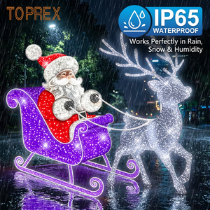 TOPREX Vente en gros usine 2026 Éclairage paysager extérieur <span class=keywords><strong>de</strong></span> Noël <span class=keywords><strong>de</strong></span> qualité commerciale, motif traîneau et rennes LED 3D - Product Image 2