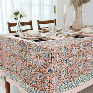 Nappe et chemin de table 100% coton, classique, pour la décoration intérieure, imprimée à la main au bloc, motif floral, écologique, personnalisable, faite à la main, pour mariage - Product Image 6