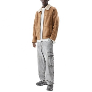 Vestes d'hiver de qualité de luxe pour hommes en cuir PU chaud avec fermeture éclair polaire col rabattu manteaux toile tissu kaki col montant - Product Image 4