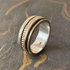 8.8 Grams Two Tone <b>Spinner</b> <b>Ring</b> Rose Gold Gold Plated Inlay Simple Eternity Style Geometric Trendy Design Free Size Gift <b>Ring</b> - Product Image 1