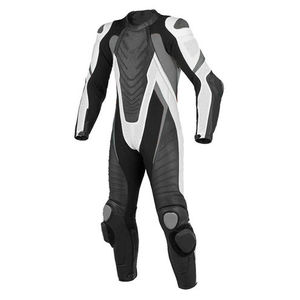 Combinaison de course pour moto robuste, fabriquée en cuir véritable de qualité supérieure avec coutures de sécurité renforcées et protections de genoux remplaçables - Product Image 1