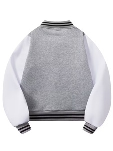 Veste coupe-vent unisexe style varsity, gris et blanc, manches à col rabattu, vêtement décontracté pour l'automne, coupe régulière, polyester tricoté sur le devant - Product Image 2