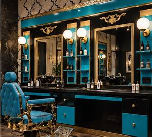 Fauteuil de Barbier en Similicuir PU Bleu avec Pompe Hydraulique, Hauteur Réglable, Utilisation Commerciale Traditionnelle en Salon, Repose-Pieds Réglable - Product Image 4