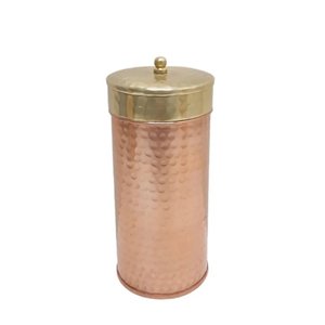 Boîte de rangement ronde en métal de couleur or laiton au design attrayant avec couvercle, à utiliser pour les ustensiles de cuisine, boîte décorative de table - Product Image 6