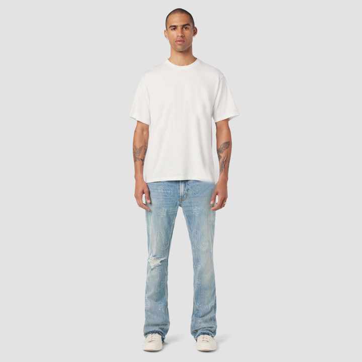 Mens Wide Leg Sky Blue Kick Flare Jeans Classic Flare Leg Denim