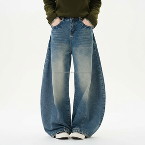 กางเกงยีนส์ขายส่งทรงบลูบาร์เรลขาบานสไตล์วินเทจโอเวอร์ไซส์สำหรับผู้ชาย - Product Image 1