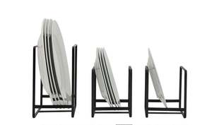 Support d'assiette de table enduit de poudre noire Ensemble de 3 ustensiles de cuisine Support d'assiette de rangement pour fournitures d'hôtel Élégant Durable - Product Image 5