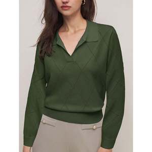 Women's Knitted <b>Argyle</b> Long Sleeve for Polo <b>Sweater</b> with Embroidered Logo Sizes S-XL Custom OEM/ODM - Product Image 1
