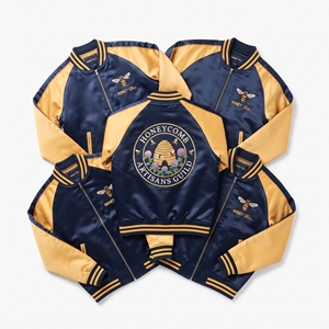 Custom Satin Bomber Jacket Maker Olive Ivory Chamomile Embroidered Varsity <b>Coat</b> Front Zip Outerwear Direct Factory - Product Image 3