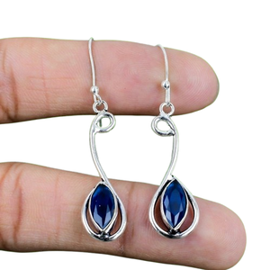 Pendientes de piedras preciosas de Topacio Azul de Plata de Ley 925 de tendencia, joyería hecha a mano, pendientes de estilo bohemio de plata, joyería para mujer, regalo para - Product Image 1