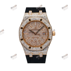 Nuevo Reloj de Diamantes Moissanite en Oro Rosa Personalizado con Correa de Goma Negra, Joyería Deportiva de Lujo, Recién Llegado, Diámetro de Esfera de 41 mm - Product Image 5