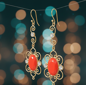 Pendientes de Piedras Preciosas Ovaladas de Coral Rojo de 10 GM |   Coral 13x18 |   Joyería de Diseño en Plata de Ley 925 Chapada en Oro de 18K - Product Image 1