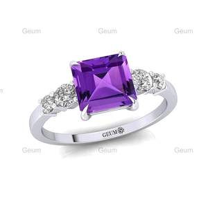 Gorgeous Natural Purple <b>Amethyst</b> Gemstone Halo Solitaire Wedding <b>Rings</b> 18K Solid <b>Gold</b> Adorned Genuine Diamonds Handmade Classic - Product Image 4