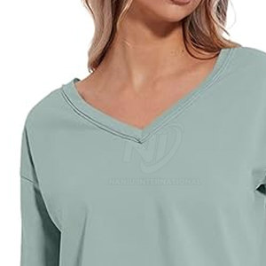 Top corto con cuello en V para mujer de calidad superior, ligero y duradero, 100% algodón para ropa informal de verano - Product Image 6