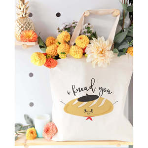 Sac fourre-tout en toile de coton de couleur unie avec fermeture à cordon zippé pour usage quotidien, logo personnalisable - 'I Knead You' - Product Image 3
