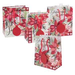 Bolsa de regalo de Poinsettia mediana, 4 impresiones surtidas, cartón especial para manualidades, cartón para regalos de vacaciones - Product Image 1