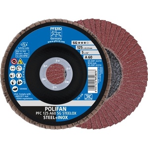 PFERD Normalkorund INOX Lot de 10 disques abrasifs coniques 125 mm POLIFAN a SG STEELOX avec 60 disques de ponçage Krnung - Product Image 1