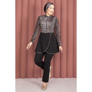 Maillot de bain modeste style burkini à imprimé léopard, demi-zip sur le devant, jupe intégrée, taille haute, avec logo personnalisé disponible, disponible en tailles XXS XS M L XL - Product Image 6