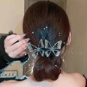 hair accessories supplier 2022 New Super Fairy Mesh Gauze Diamond Inlaid Butterfly Spring Hair Clip Hair Accessories