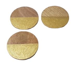 Posavasos de latón y madera con diseño de flores, conjunto de accesorios de regalo, caja OEM personalizada clásica, 6 uds. - Product Image 1