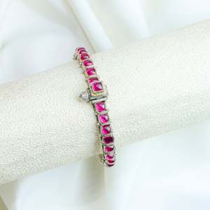 925 Silver Adjustable <b>Bracelet</b> with <b>Ruby</b> Stone Asama Semi-Precious Bezel Setting for Gift - Product Image 1