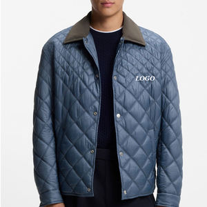 <b>Men's</b> Blue Quilted <b>Jacket</b> With Button Closure Windproof <b>Smart</b> Casual Style Regular Fit Polyester Shell - Product Image 1