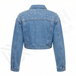 Veste en jean pour femme, unie, teinte unie, décontractée, vêtement d'extérieur d'automne, boutonnée, courte, élégante, streetwear, haut personnalisé - Product Image 2