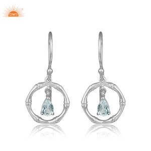 Meilleure vente de boucles d'oreilles en argent sterling avec topaze bleue naturelle et texture bambou fabricant de bijoux personnalisés - Product Image 1