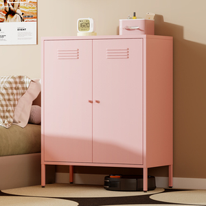 Metal <strong>Storage</strong> Cabinet with 2 Door Steel Locker Sideboard Buffet Cabinet <strong>Console</strong> <strong>Table</strong> for Home Office Pink - Product Image 2