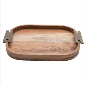 Bandeja de madera con mango de marco de metal al por mayor, bandeja multiusos de calidad de exportación para servir comida, bebidas, cena y decoración - Product Image 1