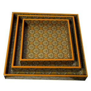 Elegante bandeja decorativa de madera con diseño de esmalte de mango hecha a mano moderna ecológica ovalada de madera bandeja de postre para desayuno - Product Image 6