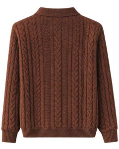 Custom Mens Rusted Brown Wool <b>Cable</b> <b>Knit</b> Polo <b>Sweater</b> Long Sleeve Button Neck Winter Warm Classic Pullover For Men Casual Wear - Product Image 2