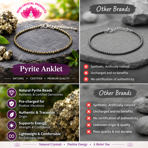 Tobillera de pirita natural para mujeres y niñas, joyería de cristal para el pie que atrae riqueza, prosperidad, dinero y confianza - Product Image 4