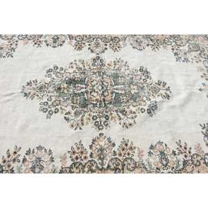 พรมขนสัตว์สีเบจ5.6 x 9.2ft สีเขียวคลาสสิกดีไซน์ห้องนั่งเล่นพรมด้านข้างทรงสี่เหลี่ยมผืนผ้าเย็บปะติดปะต่อกันพรมยางแบบตุรกี - Product Image 5