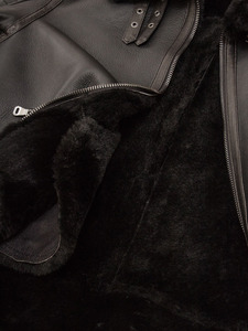 Abrigo de piel sintética de invierno de cuero genuino con solapa de muesca Sherpa Shearling chaqueta de cuero cálida para hombre con Cuello de piel chaqueta de cuero 2024 - Product Image 4