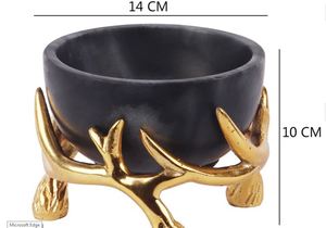 Black Solid Marble Bowl with Antler Gold <b>Stand</b> Eco-Friendly & <b>Microwave</b> Safe Clean with Hot Soapy Water - Product Image 4